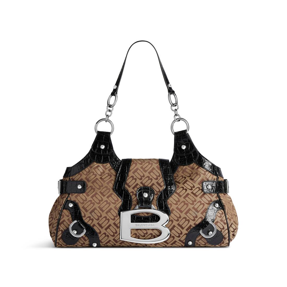 Essex Medium Bowling Bag: Ebony, Beige, Black Crazy B Soft Jacquard